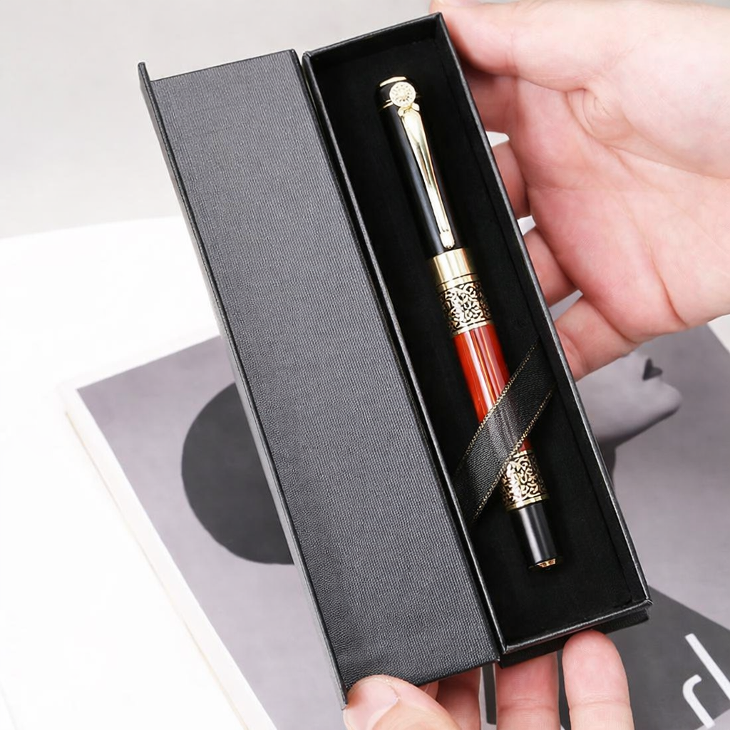 Black pen presentation box with a fitted interior