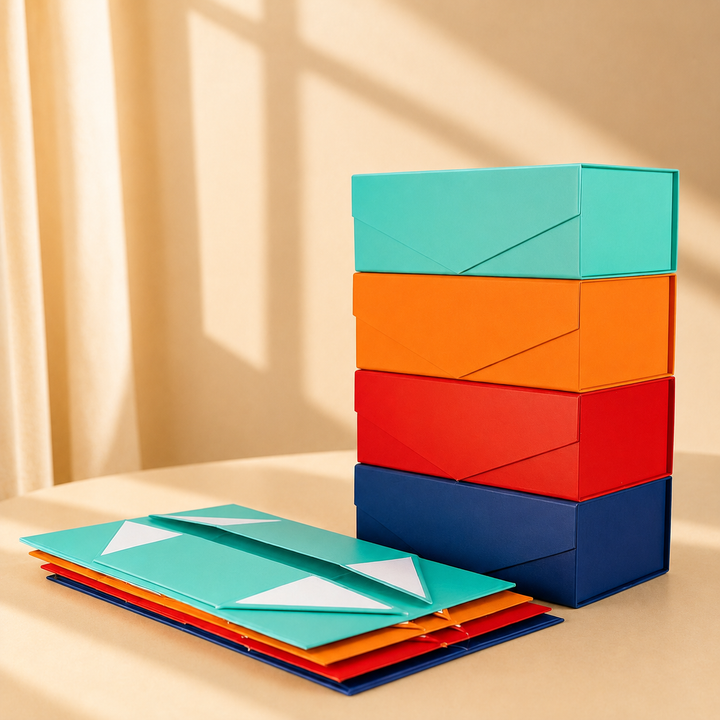 Assorted collapsible magnetic gift boxes in thirteen colors