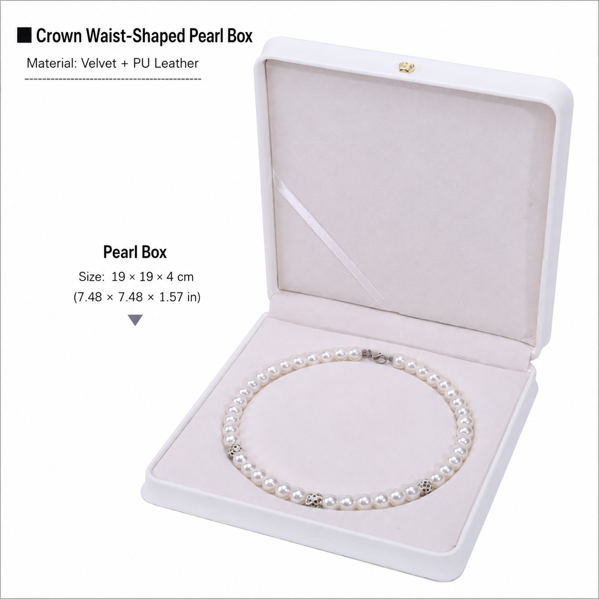 White pearl necklace jewelry box with dimensions