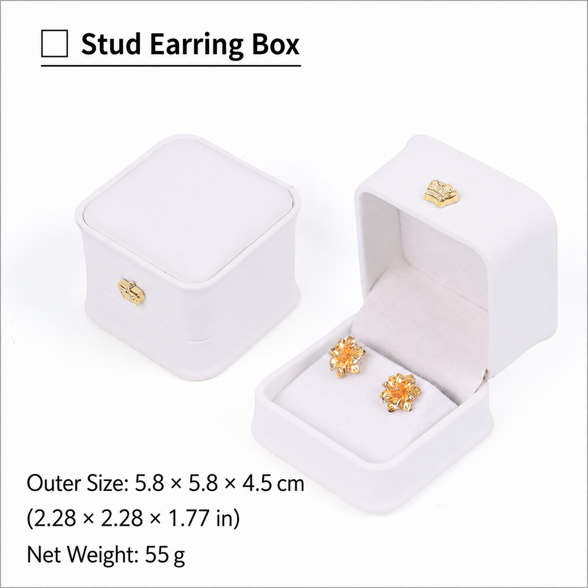 White stud earring jewelry box with dimensions