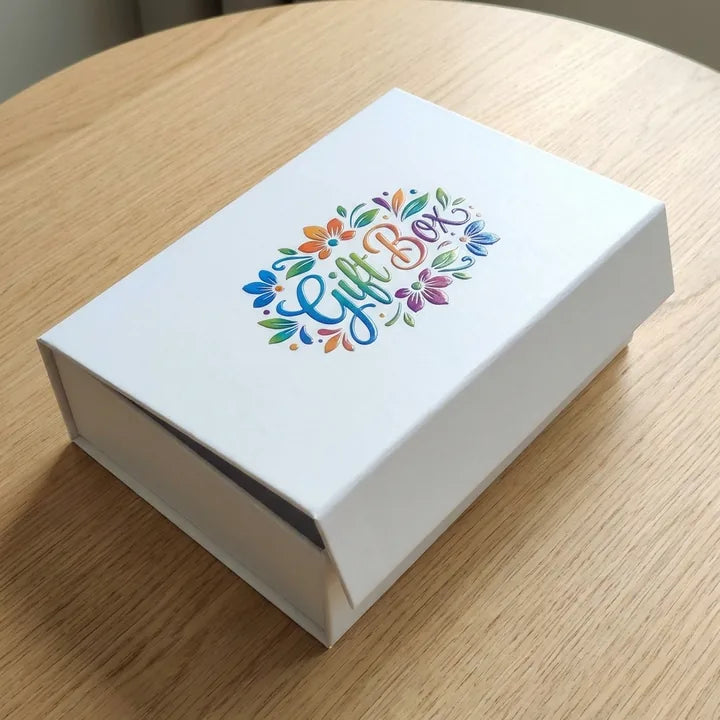 Full-color UV printed logo on a rigid gift box