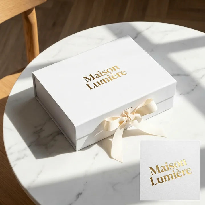 Gold foil logo printing on a rigid gift box